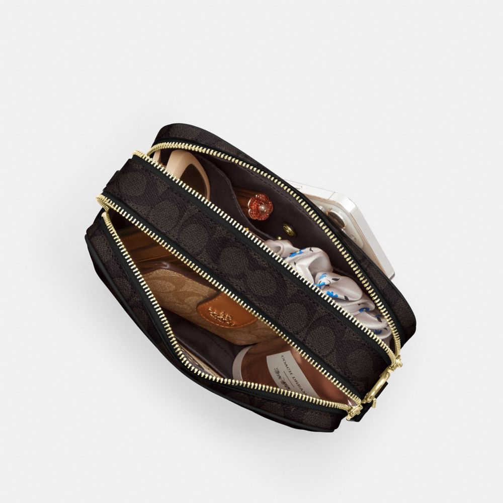 Coach Carey Crossbody Bag In Signature Canvas Gold Walnut Black
