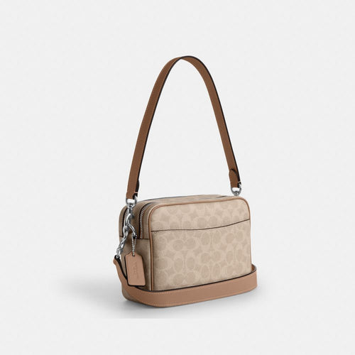 Coach Carey Crossbody Bag In Signature Canvas Silver Sand Taupe