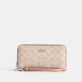 Coach Long Zip Around Wallet In Signature Canvas Silver Sand Taupe