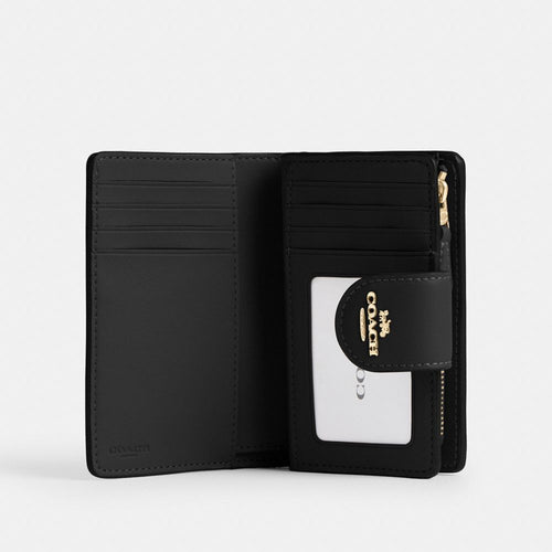 Coach Medium Corner Zip Wallet In Signature Canvas Gold Walnut Black