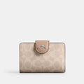 Coach Medium Corner Zip Wallet In Signature Canvas Silver Sand Taupe